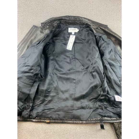 FRAME Denim Lamb Skin Moto Motorcycle Leather Biker Jacket Size Small - Picture 9 of 9